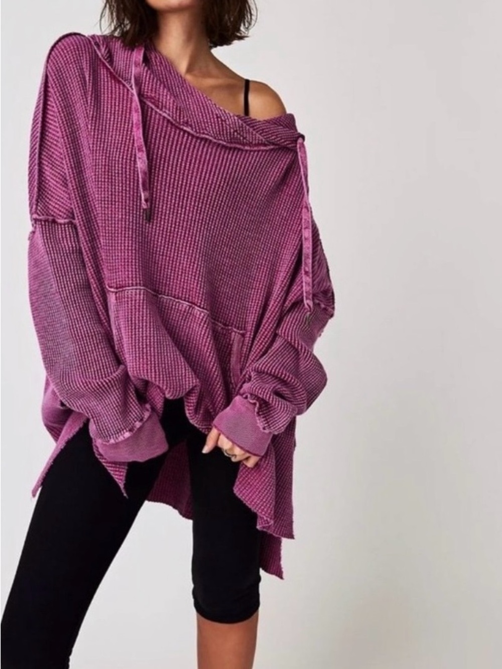 Free People Oversized Off-Shoulder Sweater in Dusty Magenta